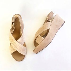 J. Crew Nude Suede Wedge Slingback Sandals Marcie size 9.5